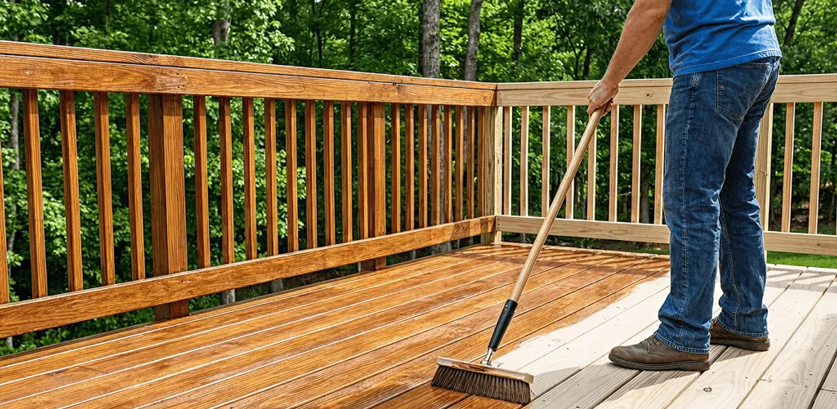 Deck staining and sealing application on a wood deck in Las Vegas, NV