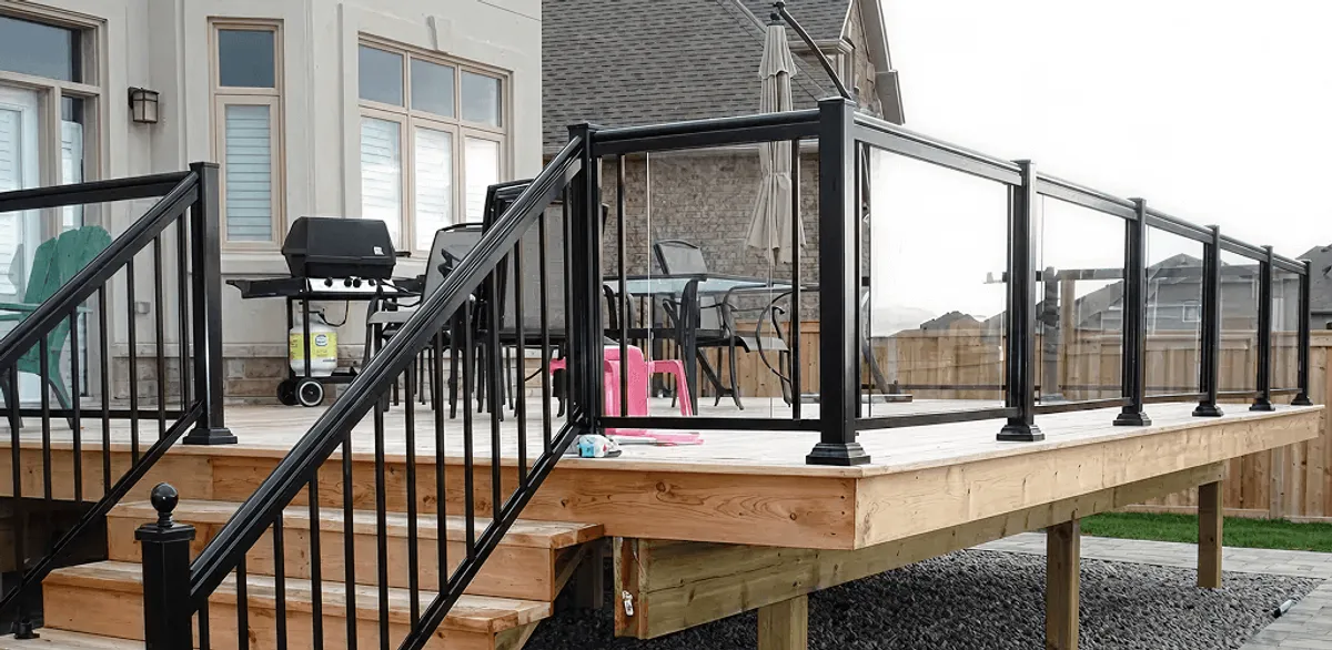 Handrail installation on a deck staircase for safety and code compliance in Las Vegas, NV