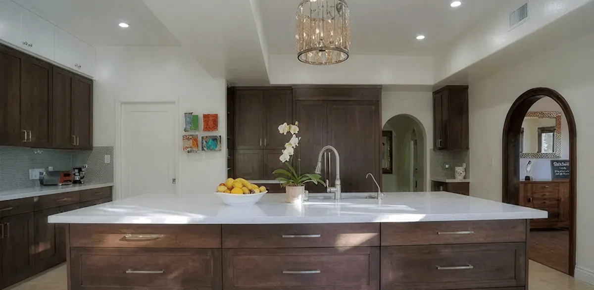 Cabinet refacing project with updated kitchen cabinets and island in Las Vegas, NV