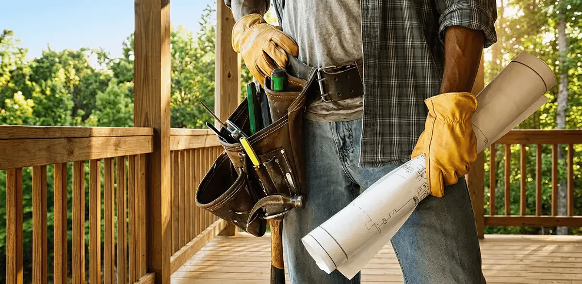Professional handyman with tool belt ready for home repairs in Las Vegas, NV
