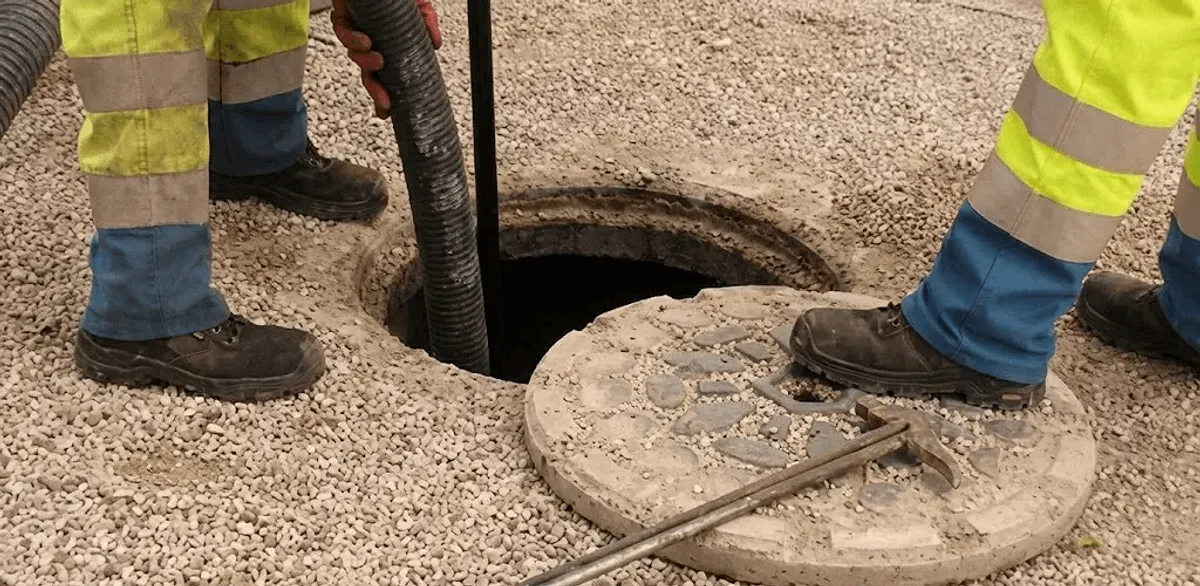 Drain cleaning crew clearing a sewer access point with professional equipment in Las Vegas, NV
